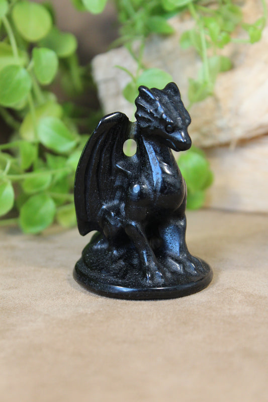 Draakje van zwarte obsidiaan