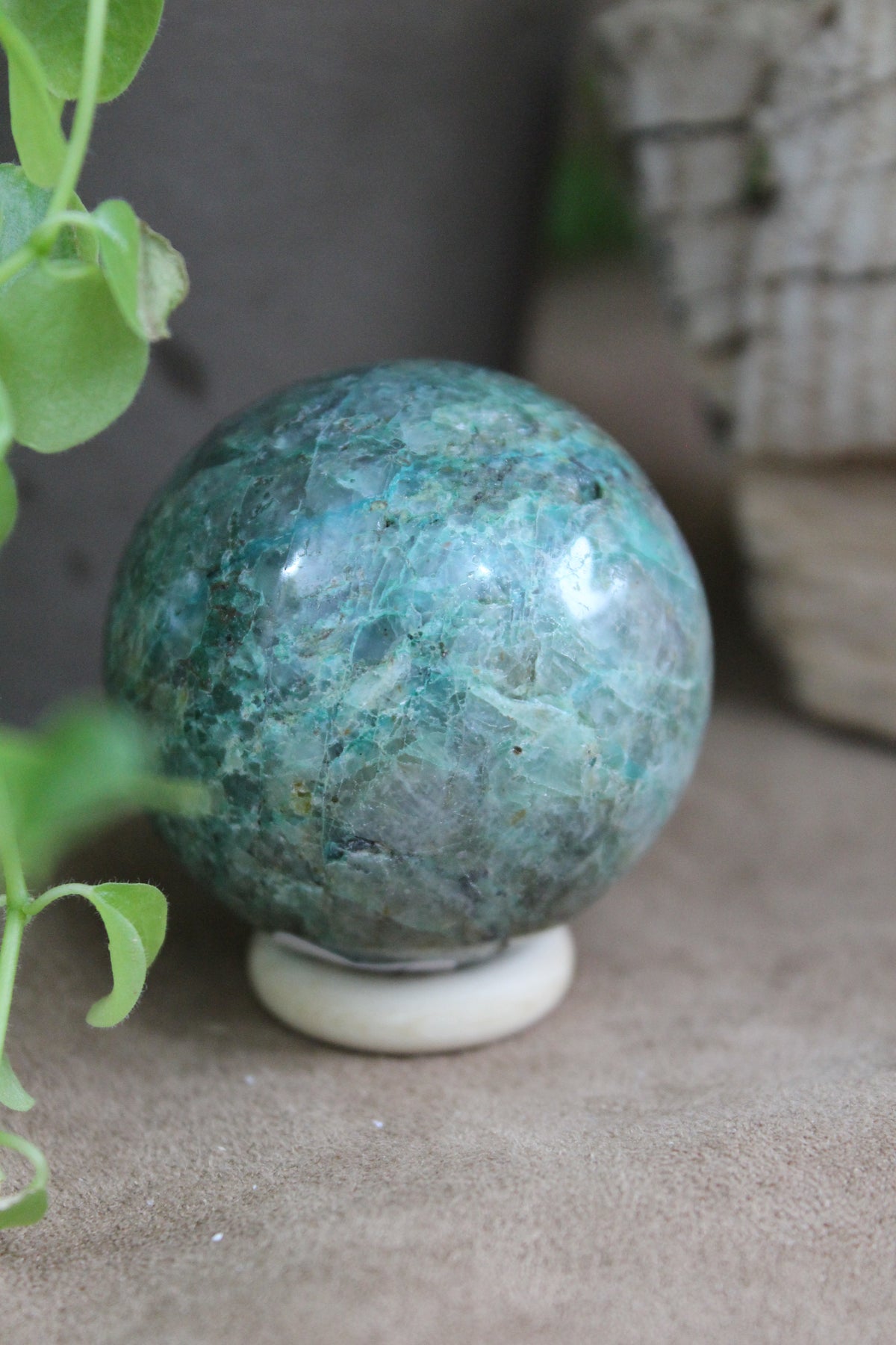 Amazoniet bol met blauwgroene tekening inclusief ringhouder